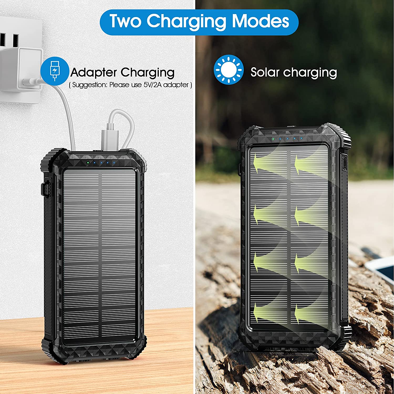 500000mAh Solar Power Bank Portable Charger LED Flashlight Phone